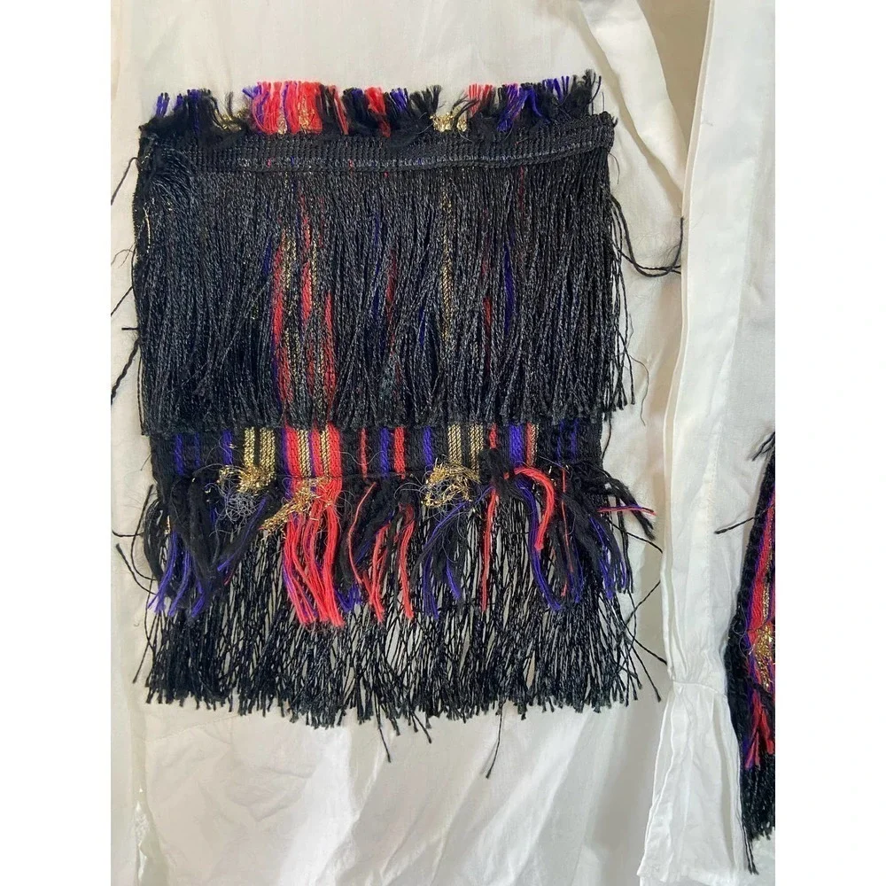 Zara asymmetric western ruffle long sleeve blouse with tassle detail size L